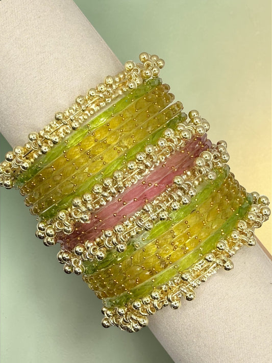 Noura نورة Viral Multicolor Kashmiri Glass Bangles in Sizes 2.4 and 2.6