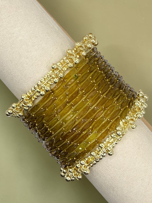 Rasha رشا Viral Olive Kashmiri Glass Bangles in Size 2.6