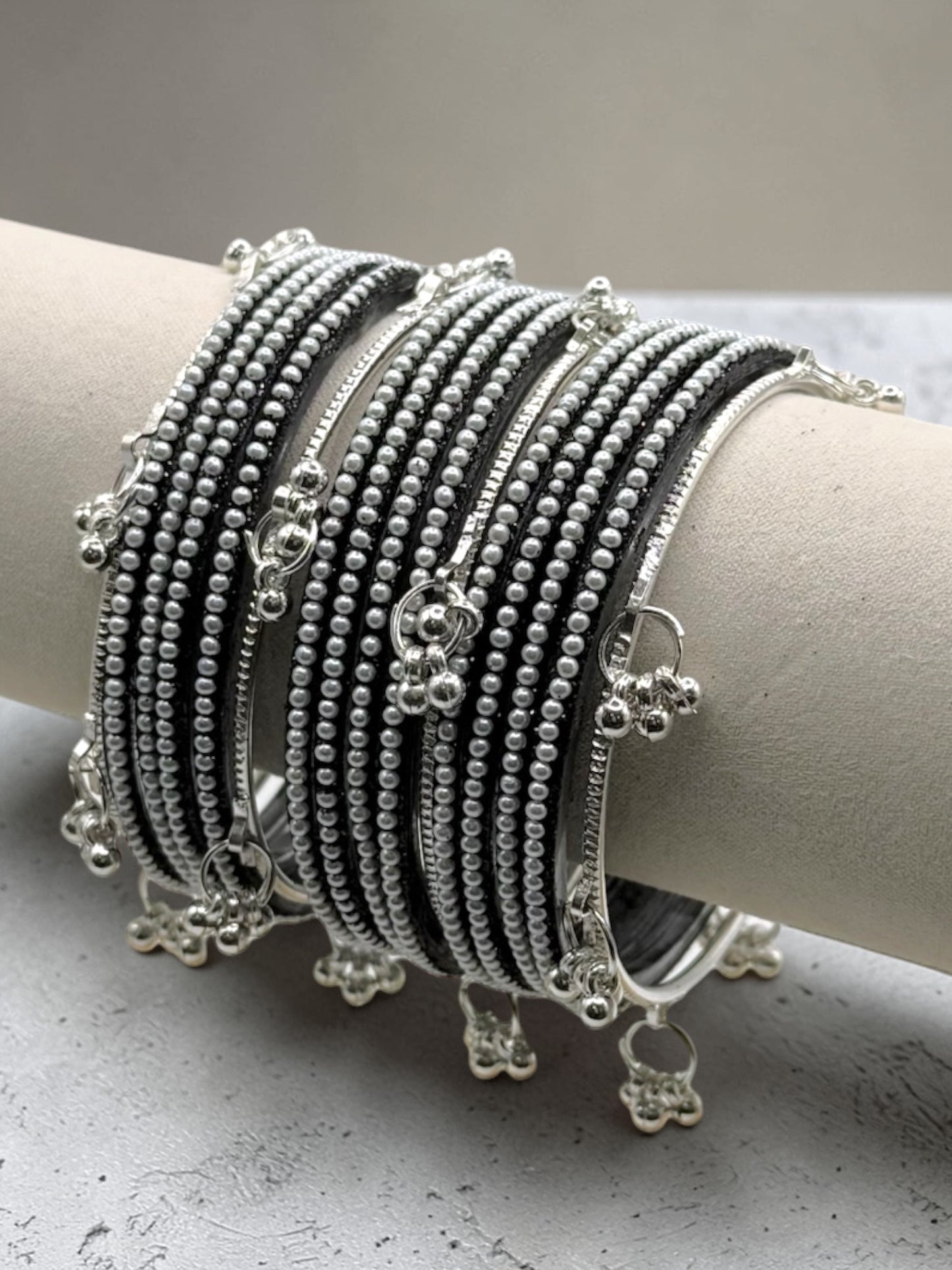 Reem ريم Viral Black Glitter Pearl Kashmiri Glass Bangles in Sizes 2.4 and 2.6