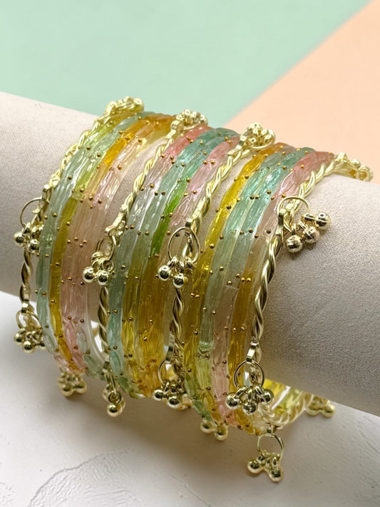 Safa صفاء Viral Pastel Kashmiri Glass Bangles in Sizes 2.4 and 2.6 with Premium Kaday