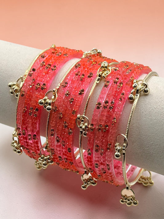 Sumaya سمية Viral Vibrant Pink Kashmiri Glass Bangles in Size 2.6