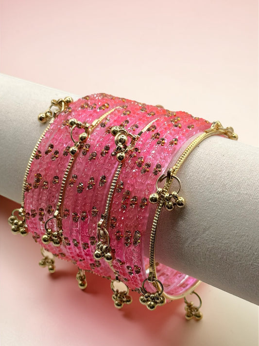Wafa وفاء Viral Barbie Pink Kashmiri Glass Bangles in Size 2.6