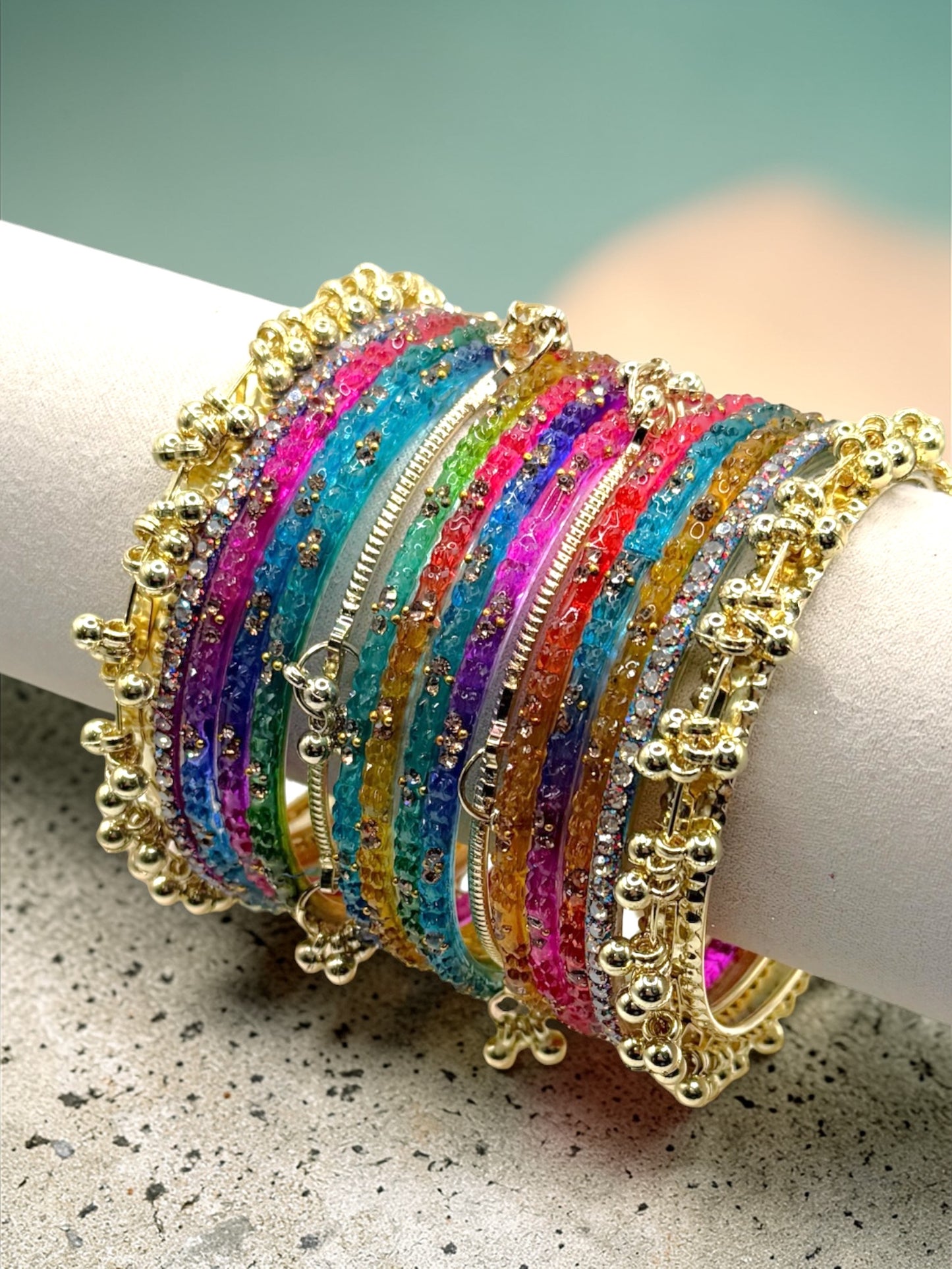 Zaynab زينب Viral Multicolor Kashmiri Glass Bangles in Size 2.6