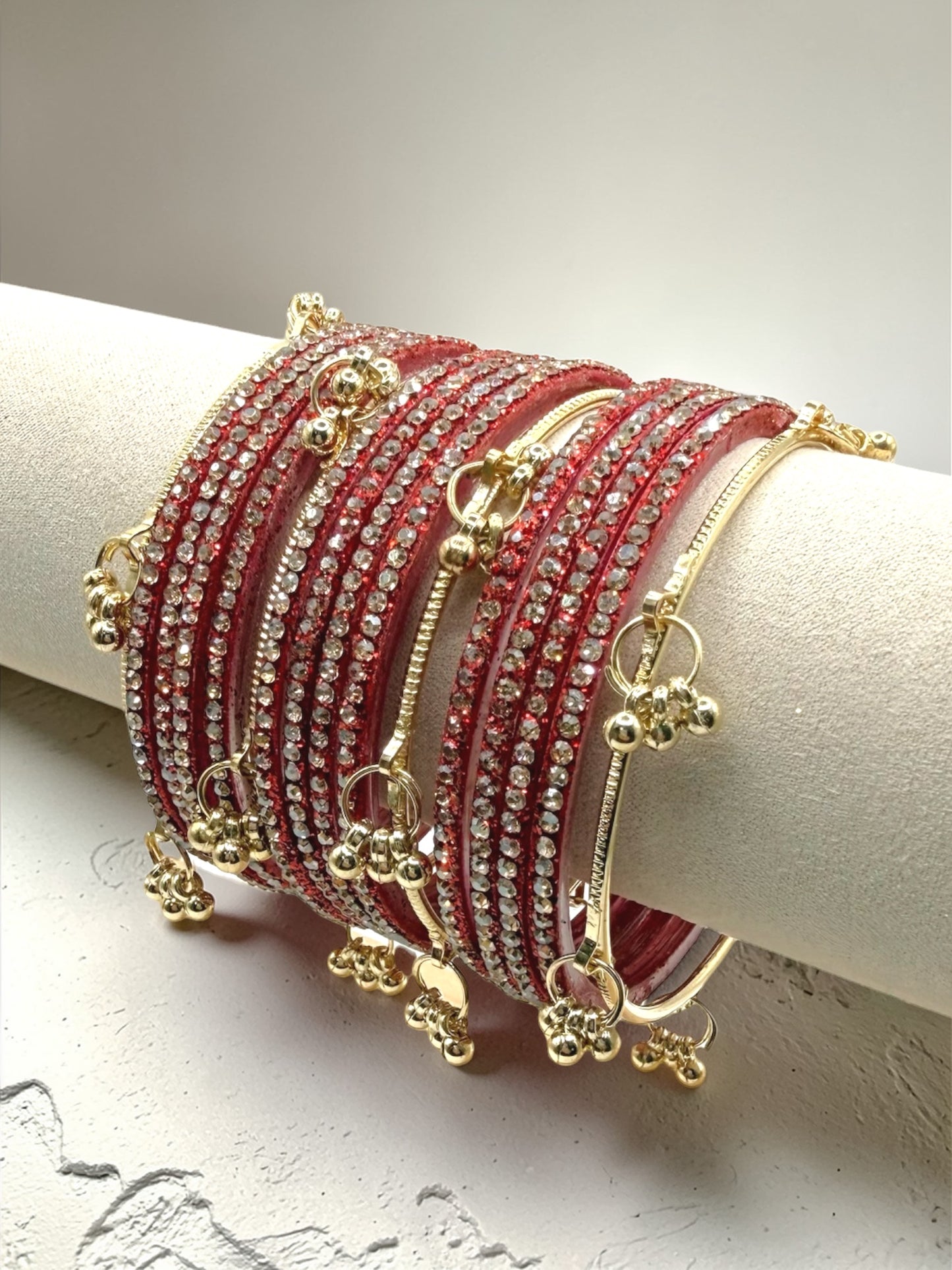 Sameeha سميحة Viral Red Dot Kashmiri Glass Bangles in Sizes 2.2, 2.4, 2.6, and 2.8