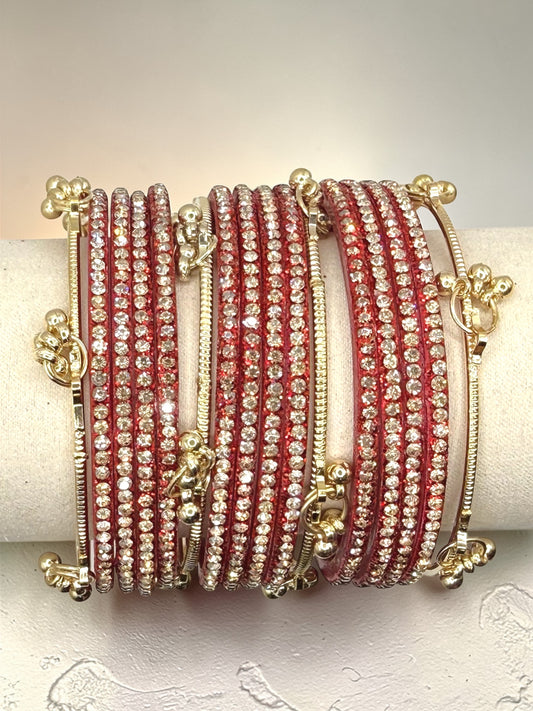 Sameeha سميحة Viral Red Dot Kashmiri Glass Bangles in Sizes 2.2, 2.4, 2.6, and 2.8