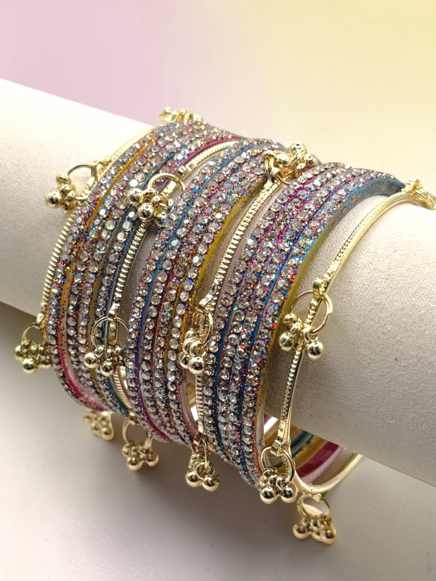 Sameeha سميحة Viral Multicolor Dot Kashmiri Glass Bangles in Sizes 2.2, 2.4, and 2.6