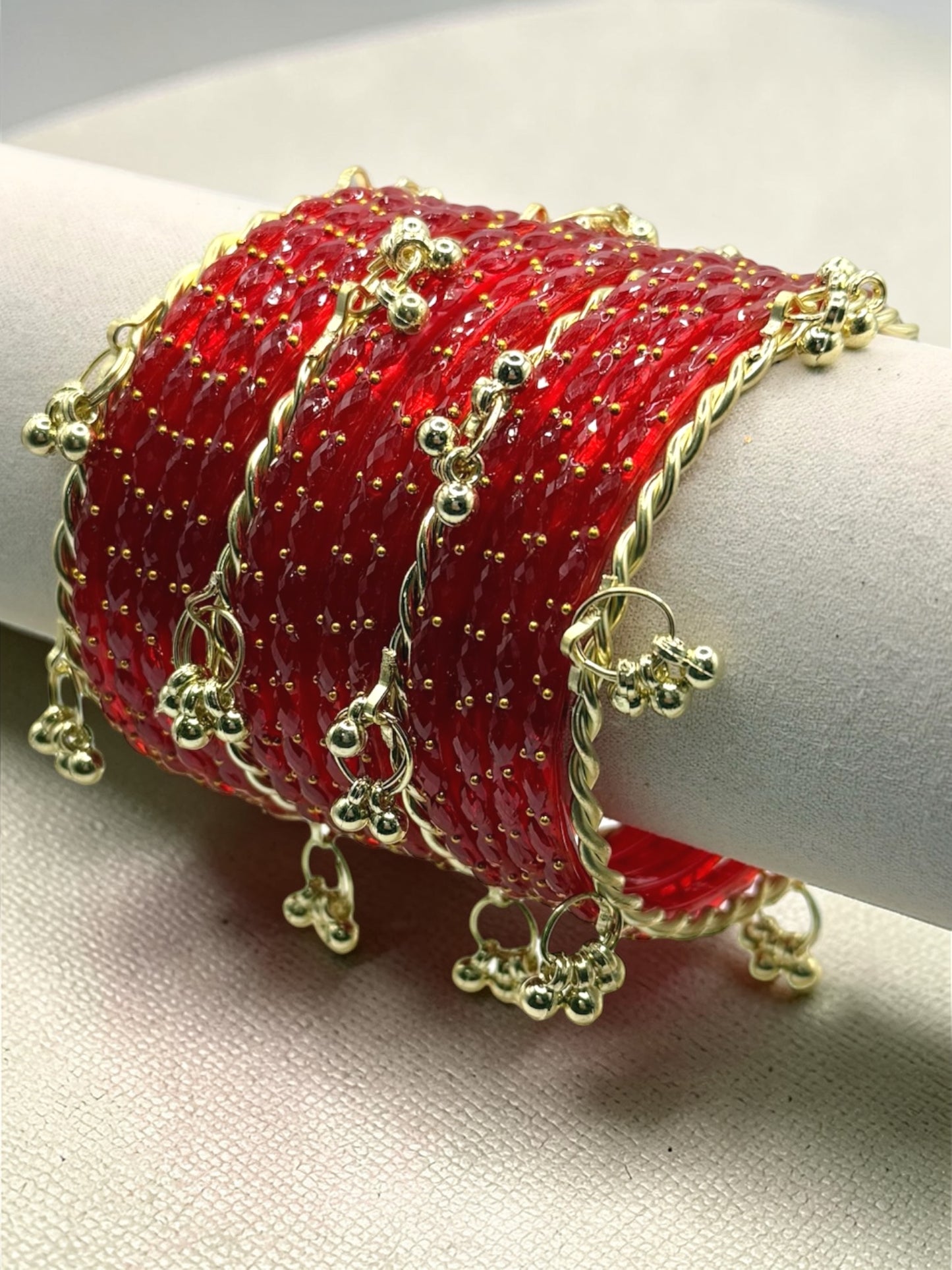 Sahira ساهرة Viral Red Kashmiri Glass Bangles in Size 2.2 with Premium Kashmiri Kaday