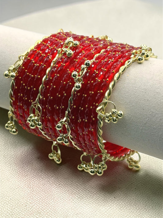 Sahira ساهرة Viral Red Kashmiri Glass Bangles in Size 2.2 with Premium Kashmiri Kaday