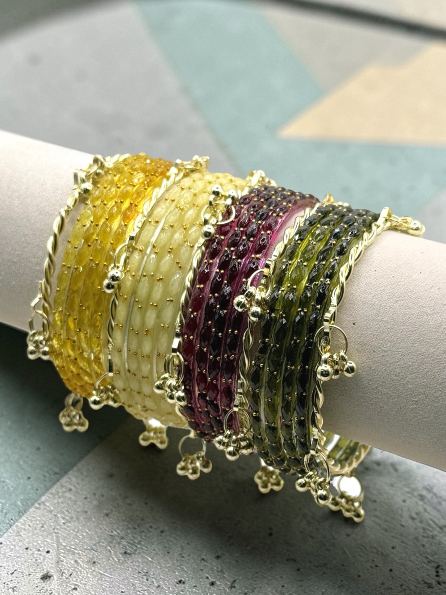 Naima نعيمة Viral Multicolor Kashmiri Glass Bangles in Size 2.4 and 2.6 with Premium Kashmiri Kaday
