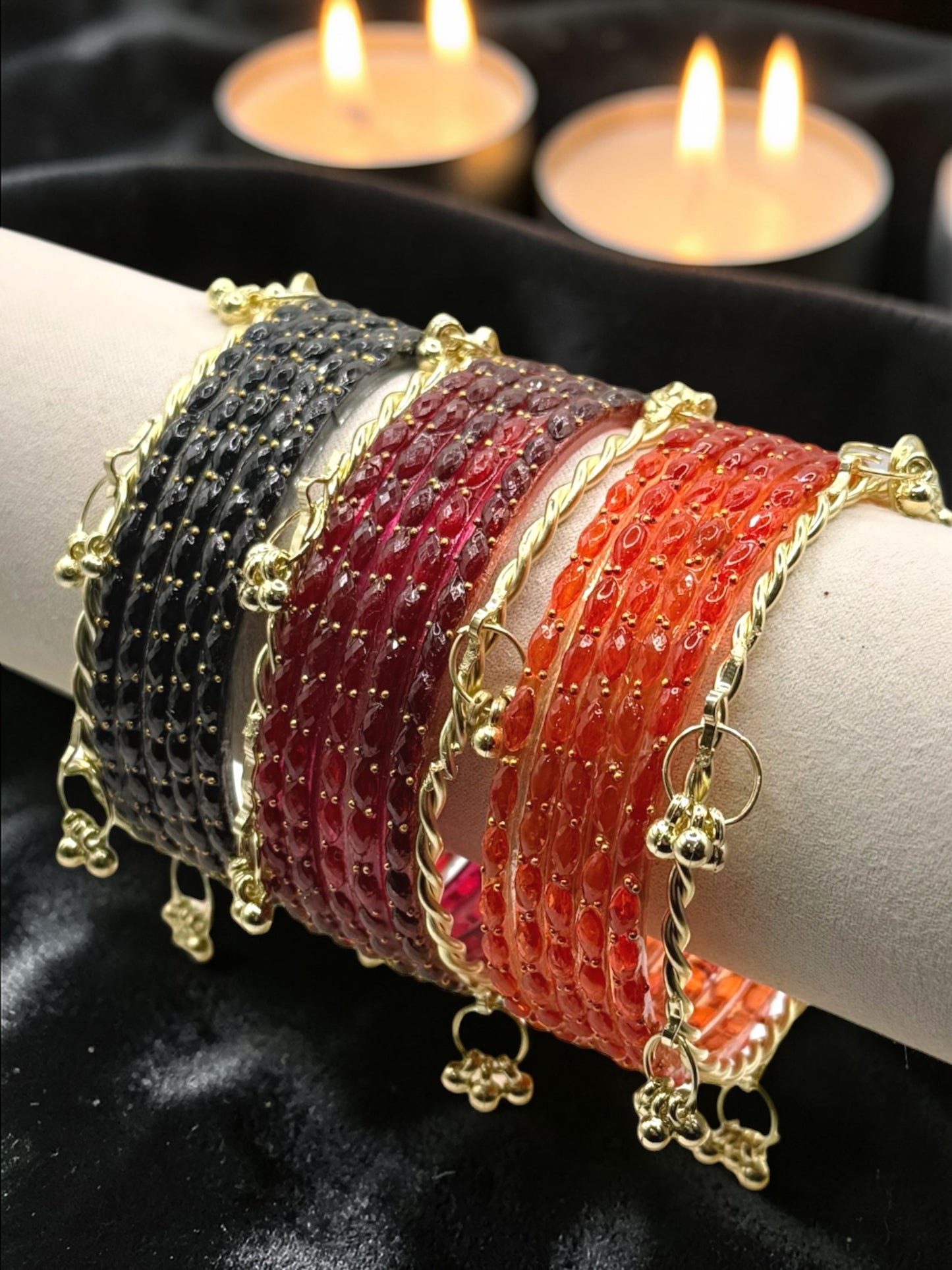 Fariha فريحة Viral Multicolor Kashmiri Glass Bangles in Size 2.6 with Premium Kashmiri Kaday