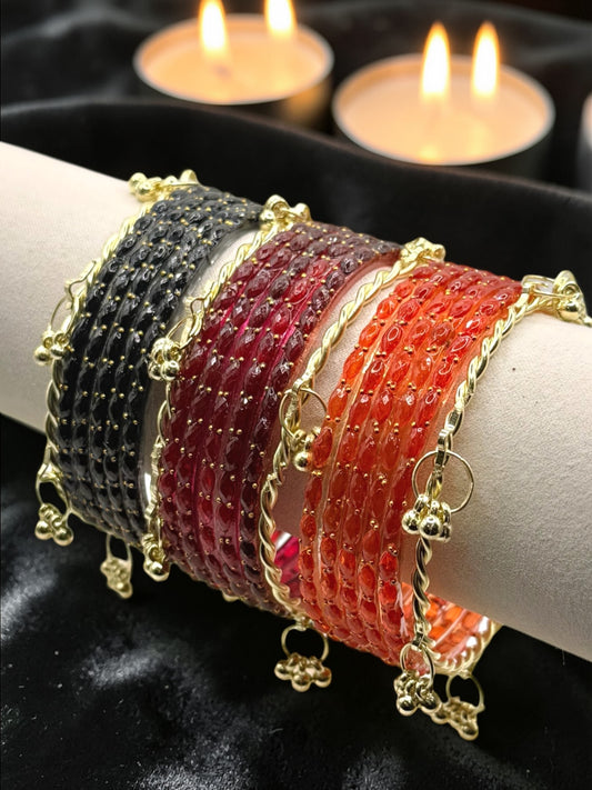 Fariha فريحة Viral Multicolor Kashmiri Glass Bangles in Size 2.6 with Premium Kashmiri Kaday