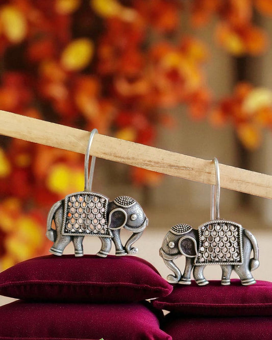 Haathi हाथी Elephant Silver Plated Earrings