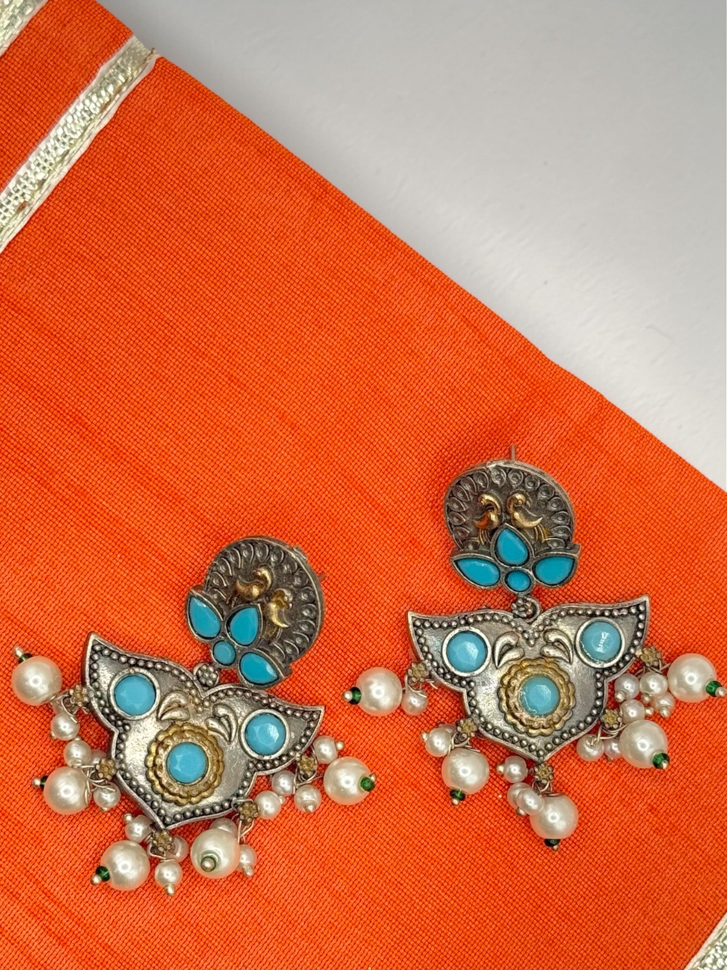 Uma उमा Silver Plated Earrings in Sky Blue