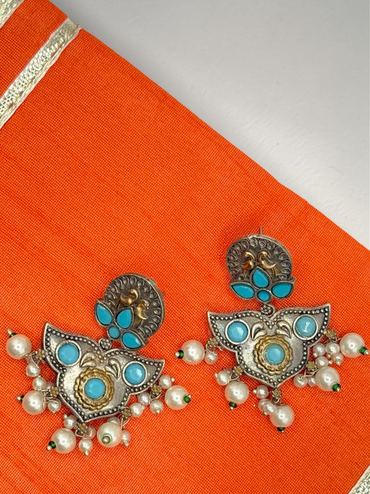 Uma उमा Silver Plated Earrings in Sky Blue