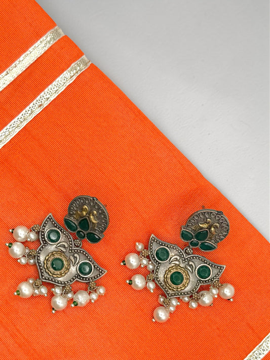 Uma उमा Silver Plated Earrings in Green