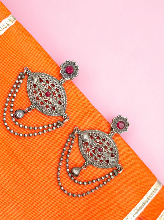 Suman सुमन Silver Plated Earrings in Red