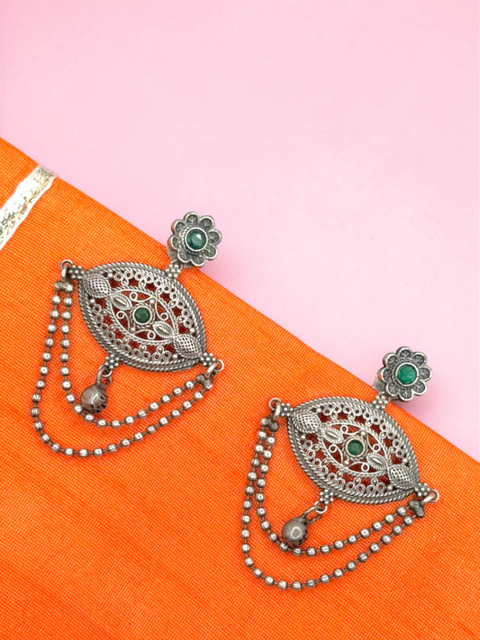 Suman सुमन Silver Plated Earrings in Green