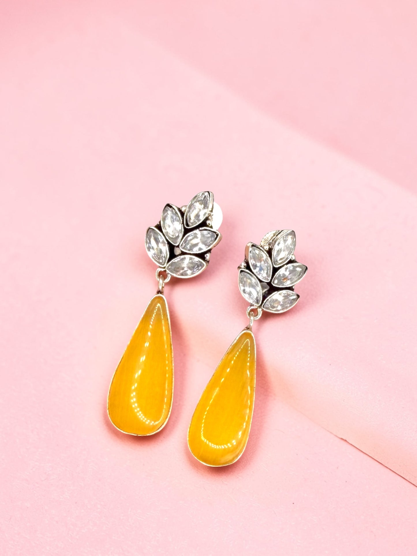 Sneha स्नेहा Silver Plated Earrings in Yellow