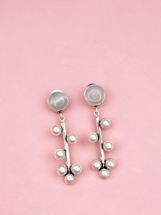 Poonam पूनम Silver Plated Earrings in Grey
