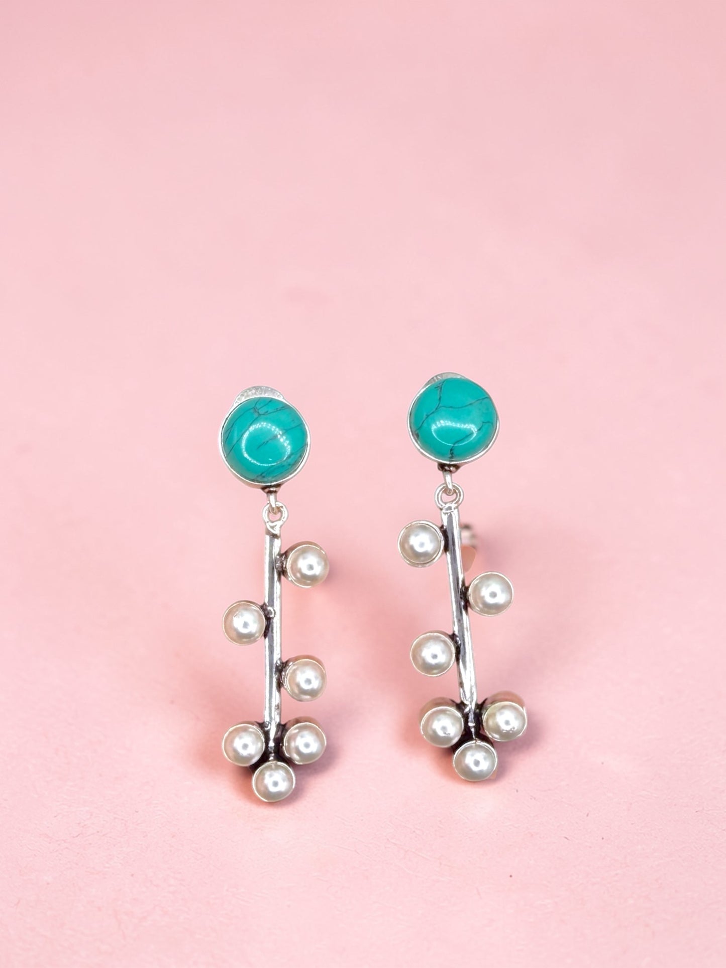 Poonam पूनम Silver Plated Earrings in Aqua