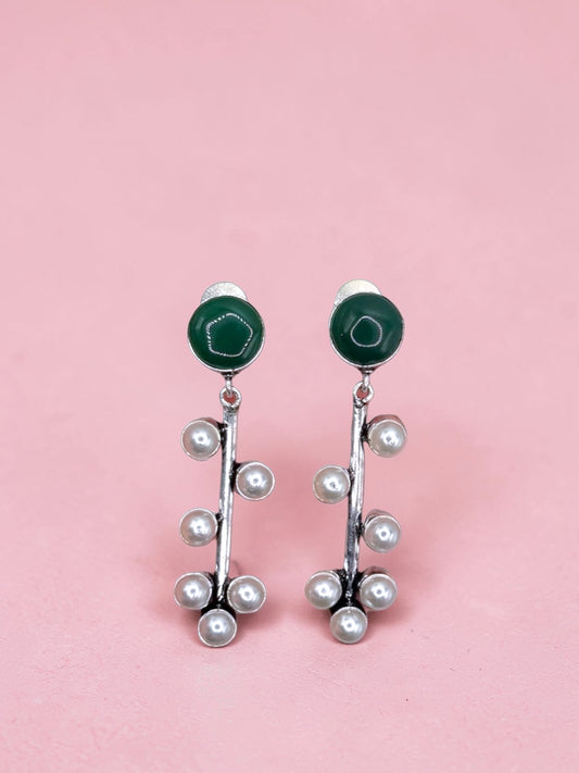 Poonam पूनम Silver Plated Earrings in Green