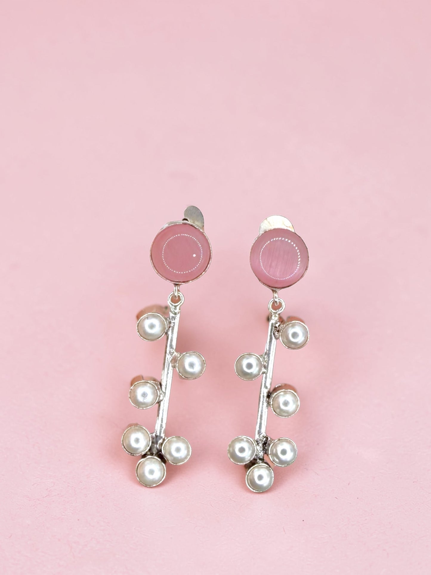 Poonam पूनम Silver Plated Earrings in Pink