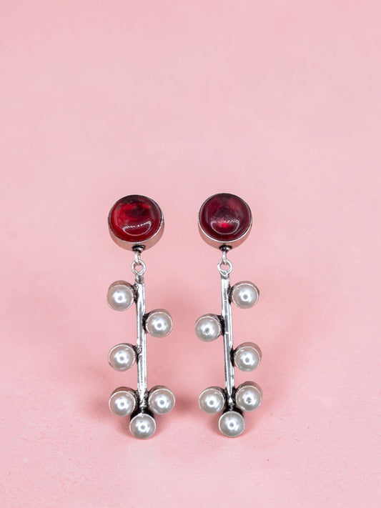 Poonam पूनम Silver Plated Earrings in Maroon