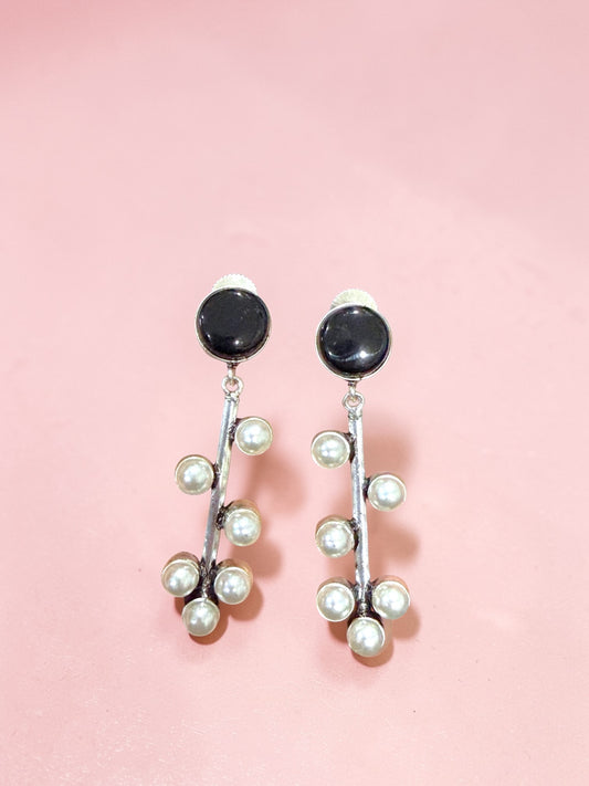 Poonam पूनम Silver Plated Earrings in Black