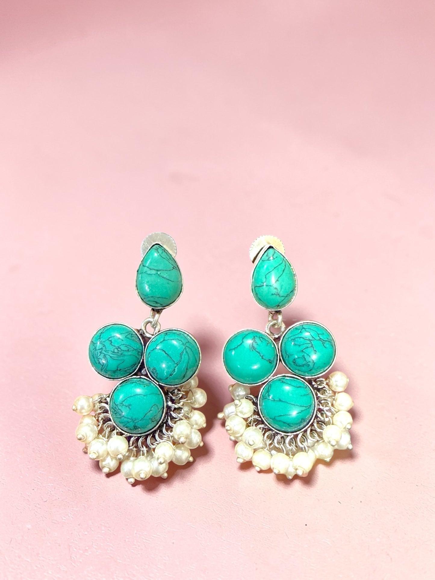 Komal कोमल Silver Plated Earrings in Aqua