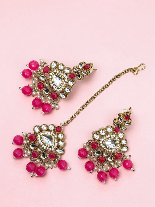 Chhavi छवि Earring & Tika Set in Magenta