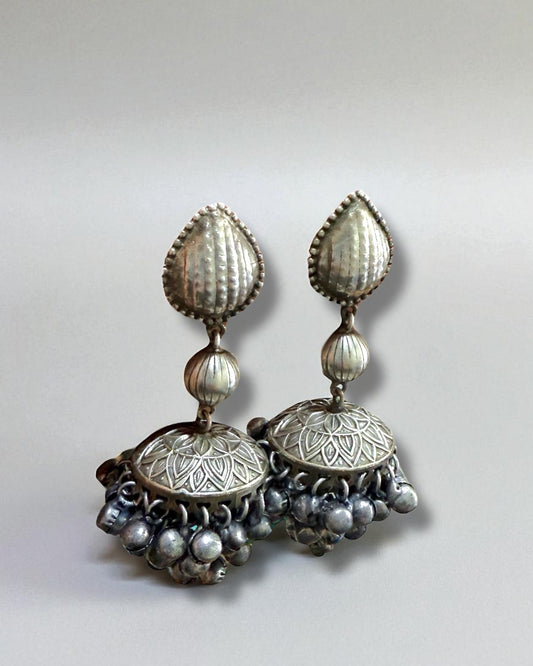 Arya आर्य Silver Plated Brass Jhumkay