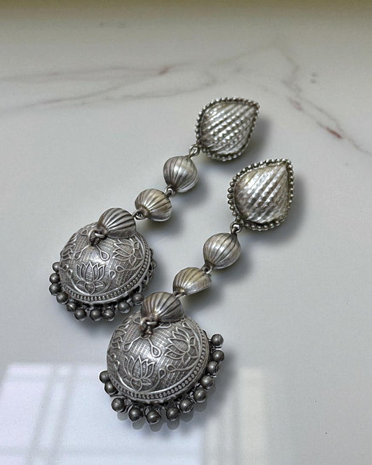 Vivaan विवान Silver Plated Brass Lotus Jhumkay