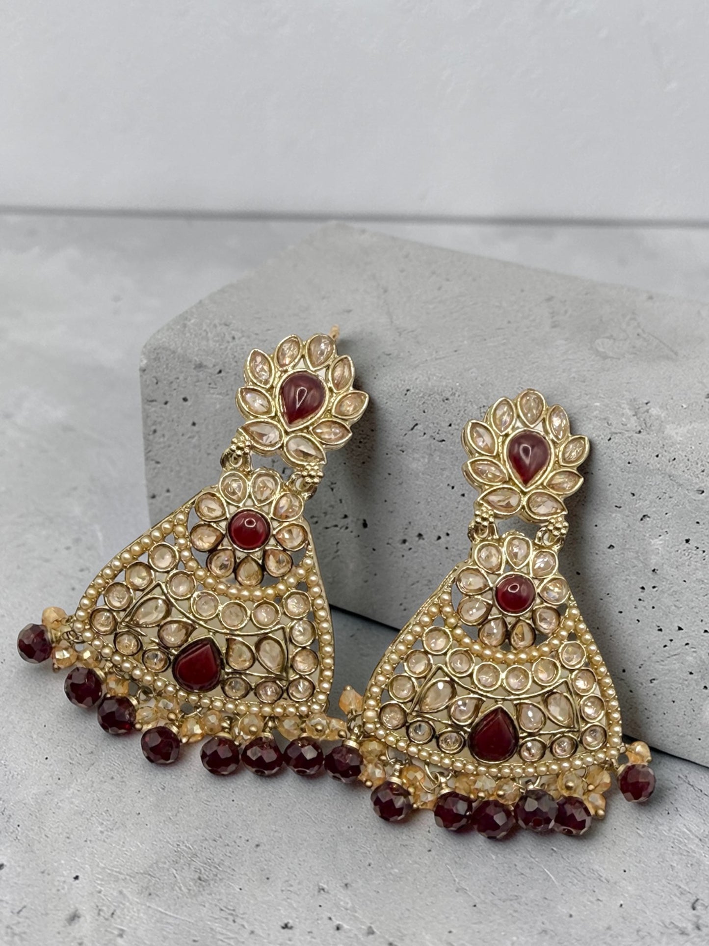 Rajni रजनी Polki Earrings in Burgundy