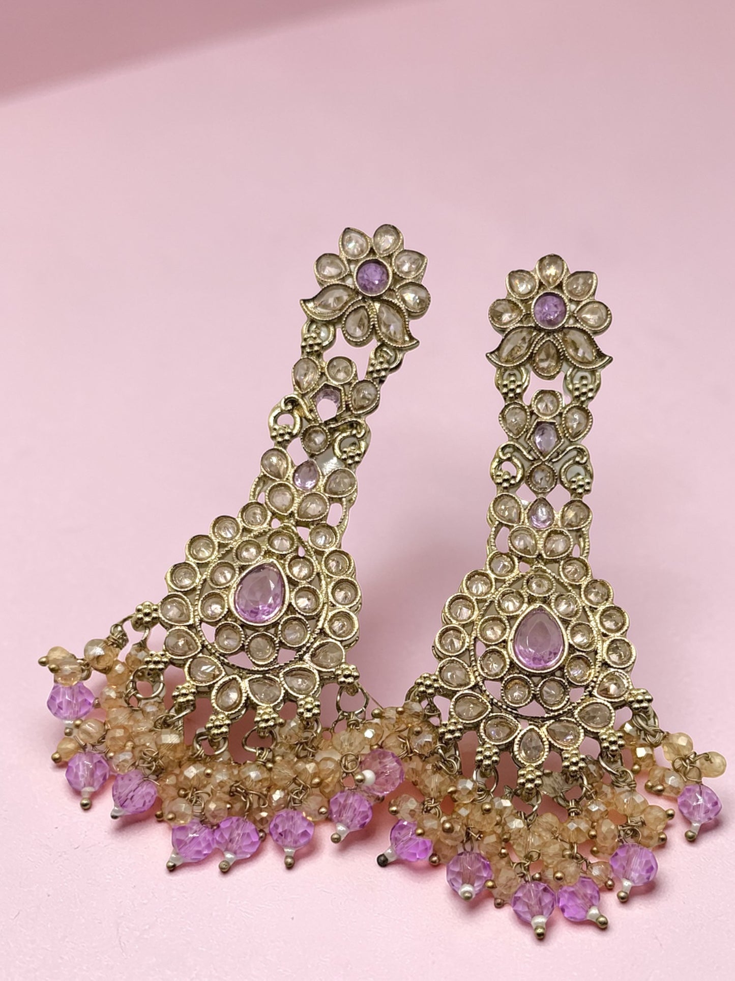 Darpana दर्पणा Polki Earrings in Lavender