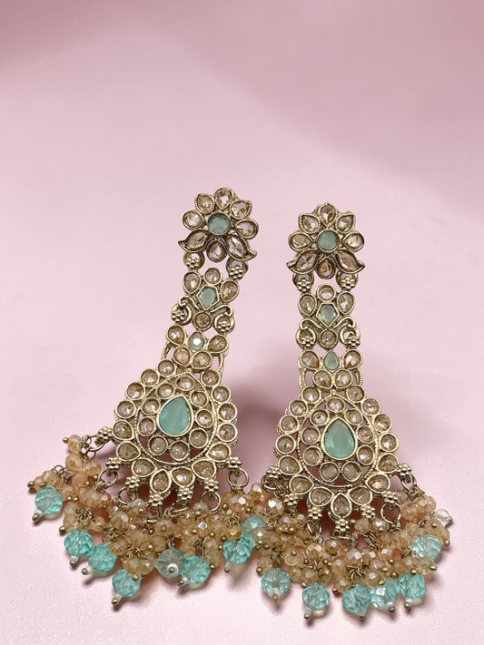 Darpana दर्पणा Polki Earrings in Ice Blue