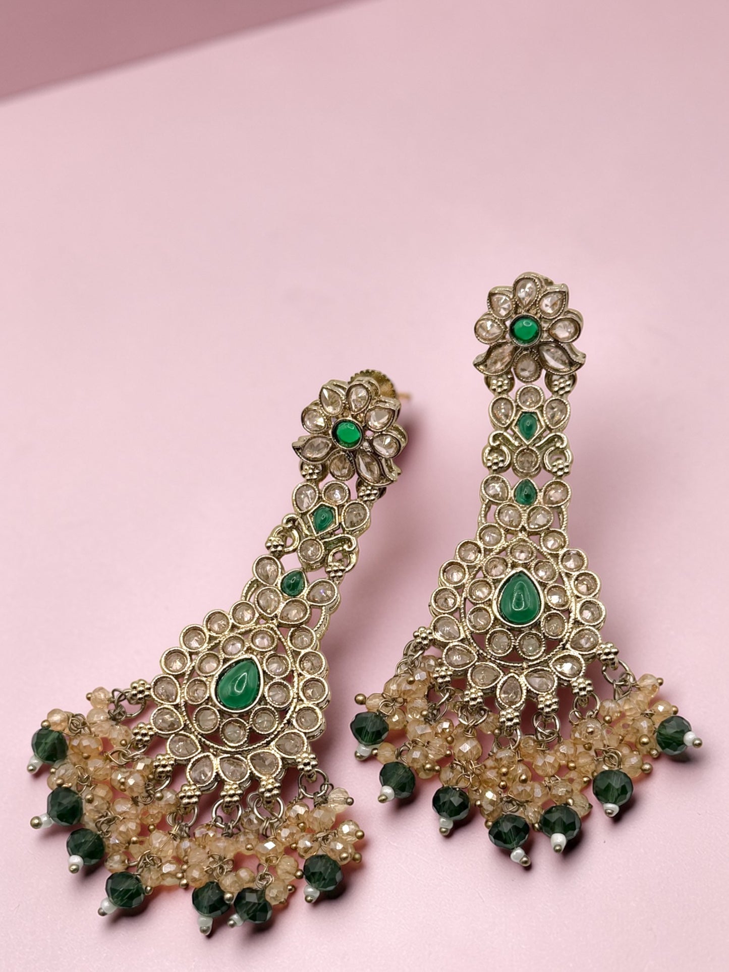 Darpana दर्पणा Polki Earrings in Green