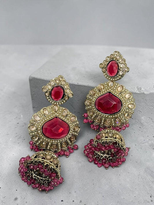 Zohra زهرة Oversized Jhumkay Earrings in Hot Pink