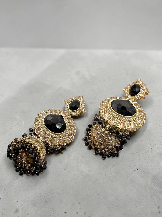 Zohra زهرة Oversized Jhumkay Earrings in Black