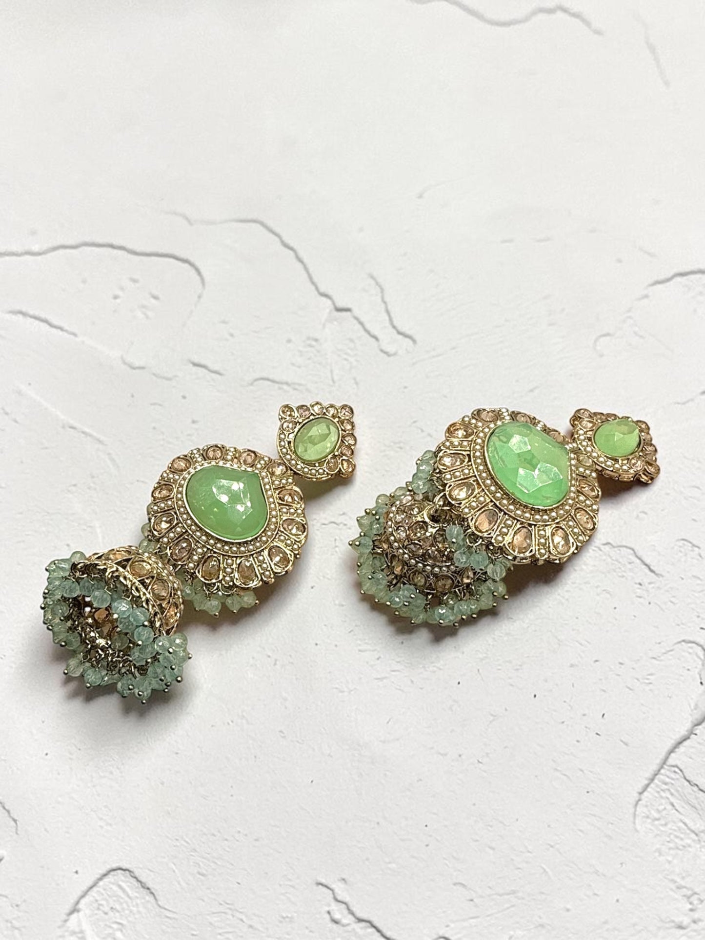 Zohra زهرة Oversized Jhumkay Earrings in Mint