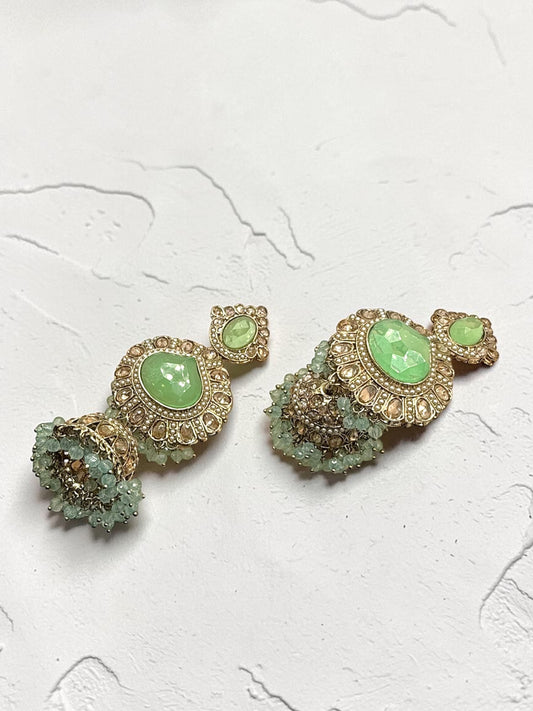 Zohra زهرة Oversized Jhumkay Earrings in Mint