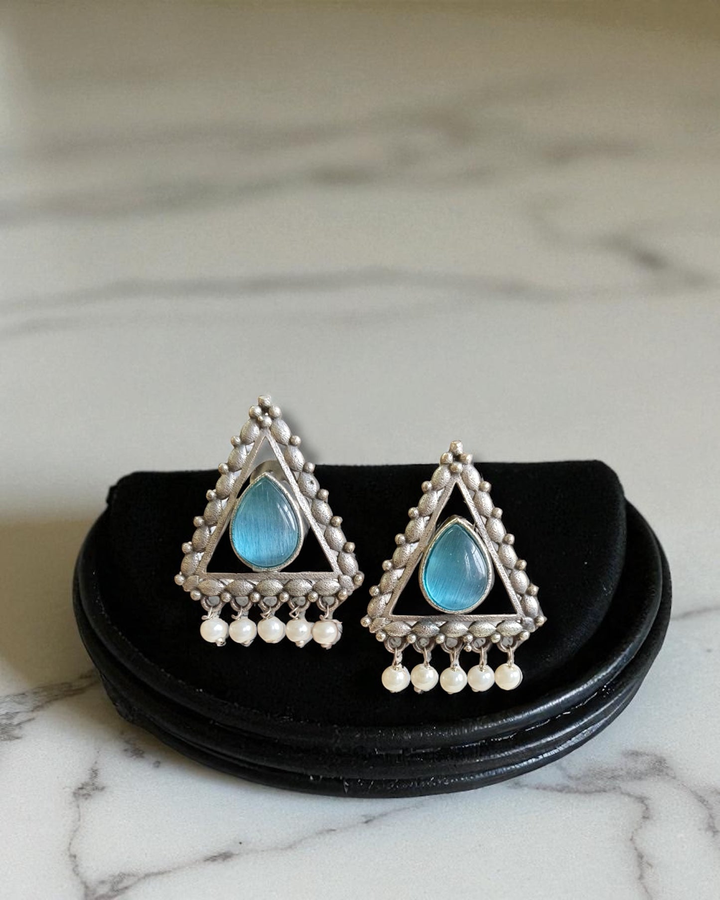Triangle Fusion Silver Plated Earrings in Sky Blue