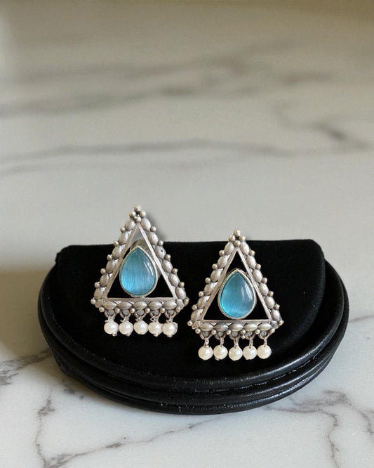 Triangle Fusion Silver Plated Earrings in Sky Blue