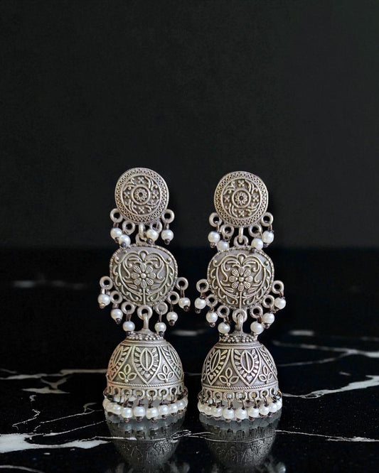 Nisha निशा Floral Silver Plated Jhumkay