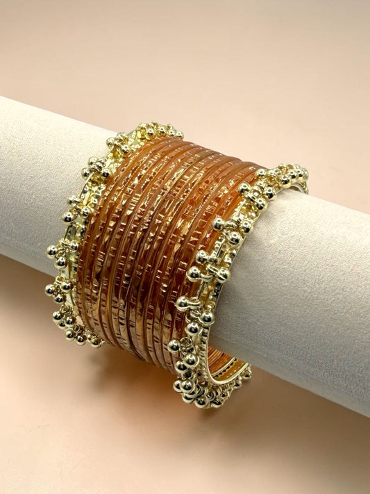 Duha ضحى Viral Vintage Style 90’s Gold Glass Bangles with Kashmiri Kaday in Size 2.2, 2.4, 2.6, 2.8