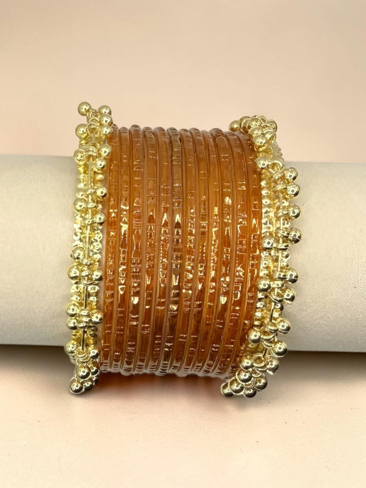 Duha ضحى Viral Vintage Style 90’s Gold Glass Bangles with Kashmiri Kaday in Size 2.2, 2.4, 2.6, 2.8