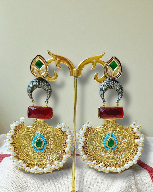 Preity प्रीति Dual Tone Silver Plated Traditional Earrings in Red