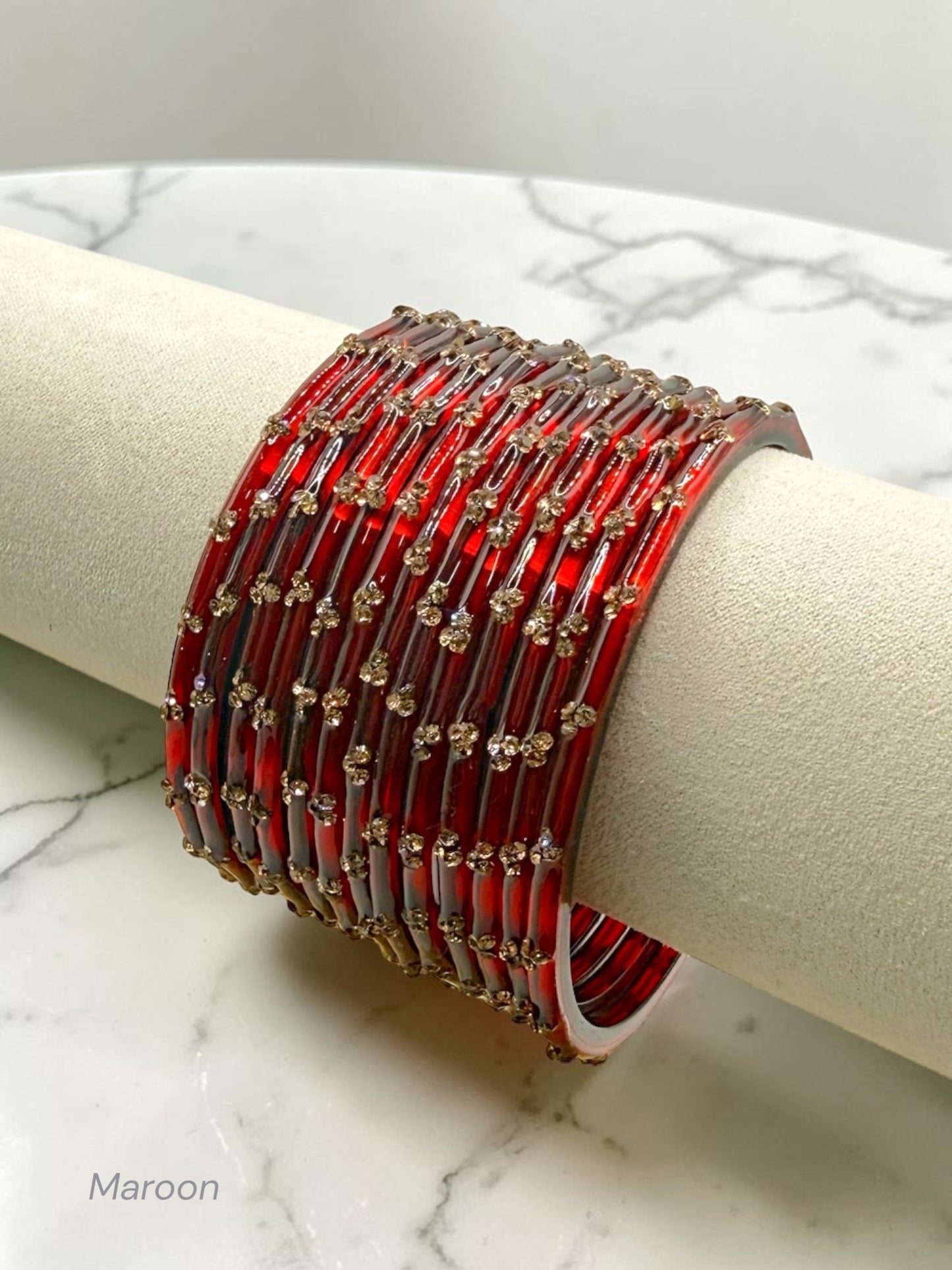 Nadia نادية Premium Quality Glass Bangles in Size 2.2, 2.4, 2.6, 2.8 - Maroon