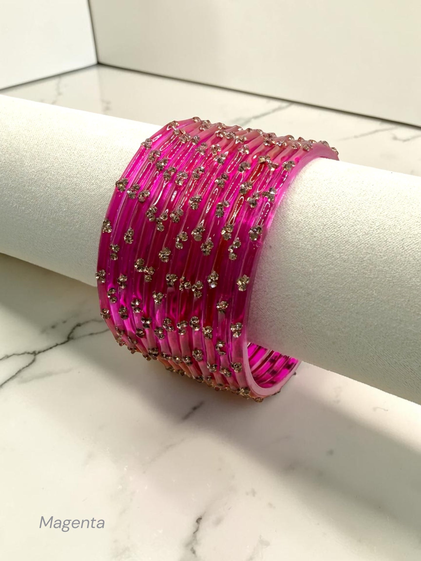 Nadia نادية Premium Quality Glass Bangles in Size 2.2, 2.4, 2.6, 2.8 - Magenta