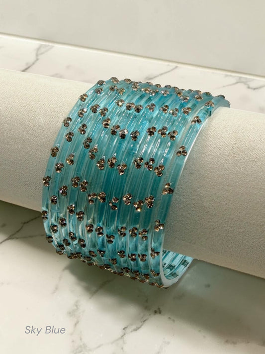 Nadia نادية Premium Quality Glass Bangles in Size 2.2, 2.4, 2.6, 2.8 - Sky Blue