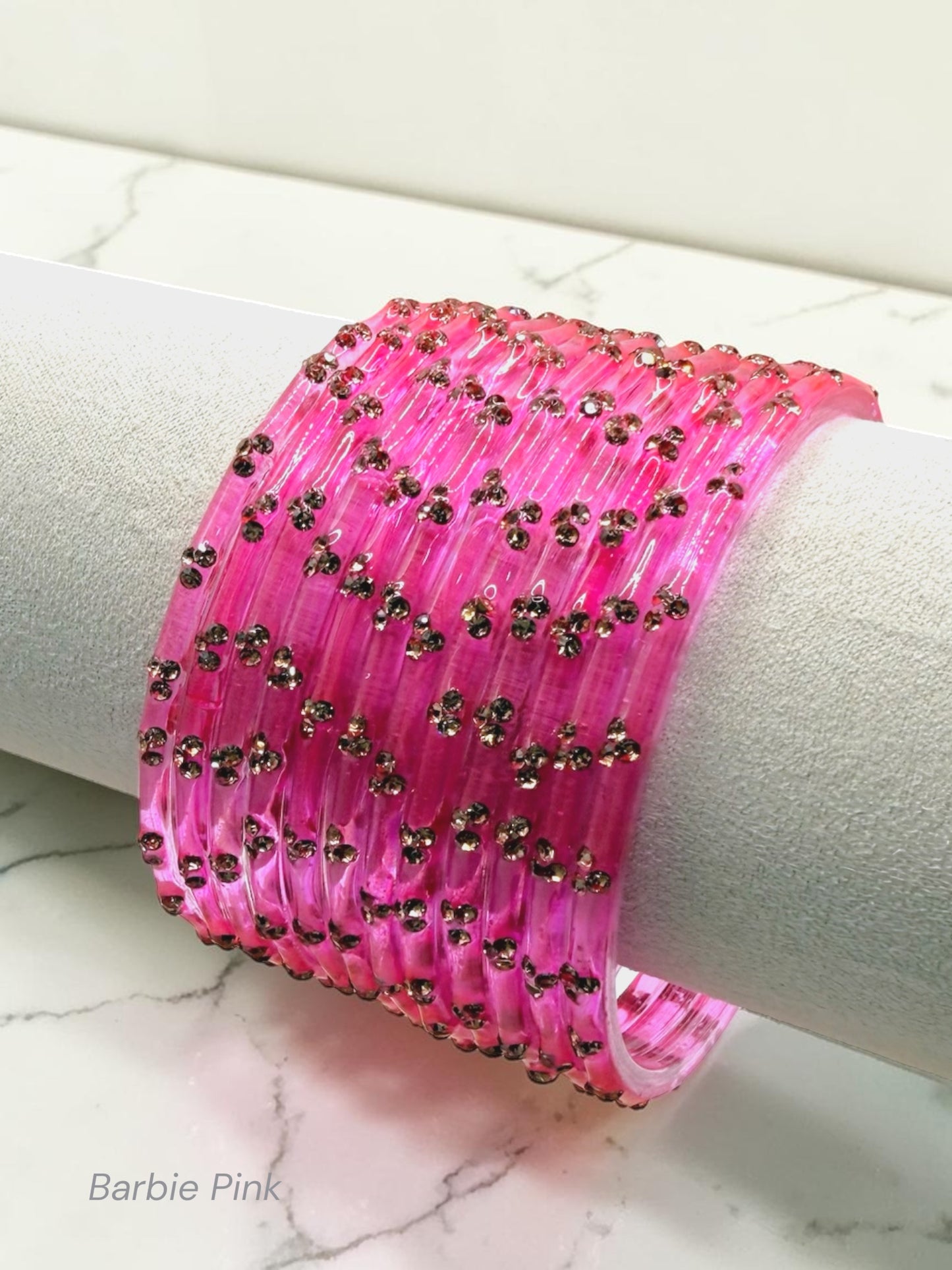 Nadia نادية Premium Quality Glass Bangles in Size 2.2, 2.4, 2.6, 2.8 - Barbie Pink